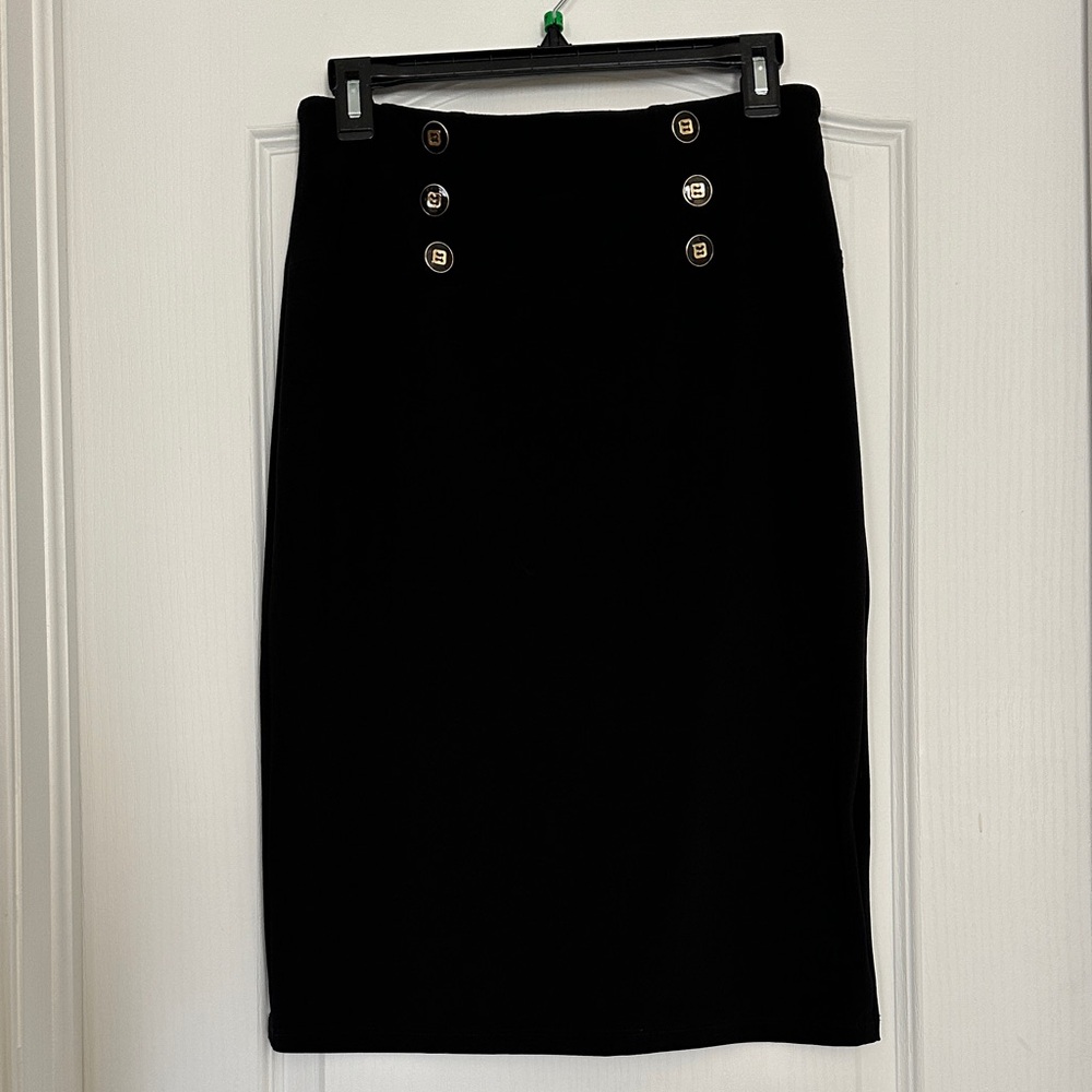 Frank Lyman Design Black Pencil Skirt with Gold Buttons